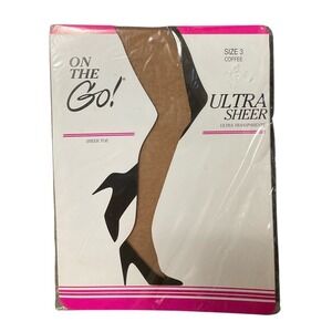 On The Go! Ultra Sheer Pantyhose Size 3 Coffee Brown Sheer Toe Tights NEW